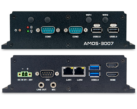 VIA AMOS-3007-1Q15A0 Industrial-PC/CarPC (1.5GHz Intel Atom, 9-36VDC, 2x LAN, -20° to 70°C Extented temperature range) <b>[FANLESS]</b>